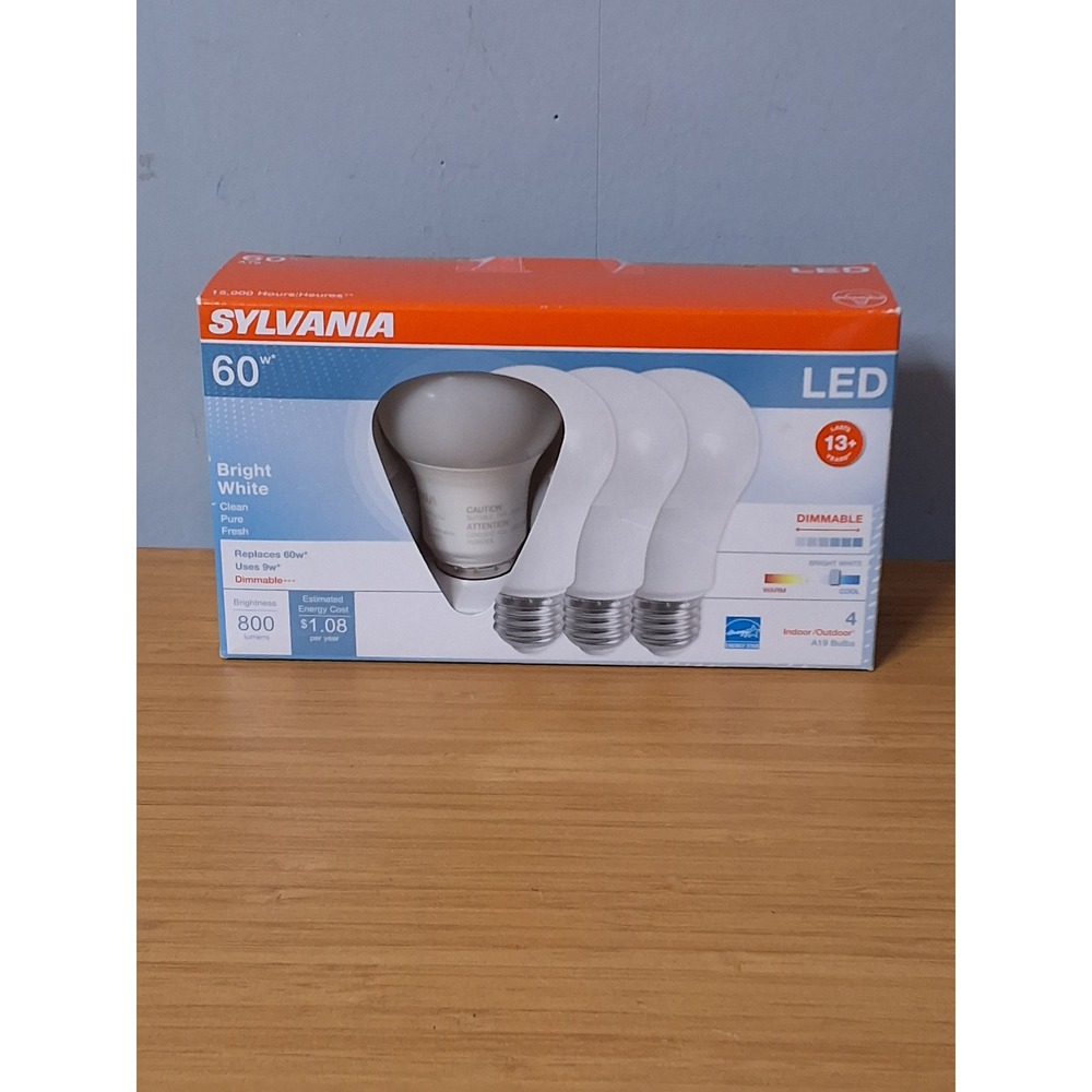 Sylvania 60W Equivalent A19 LED Light Bulbs Bright White Dimmable 4 Pack